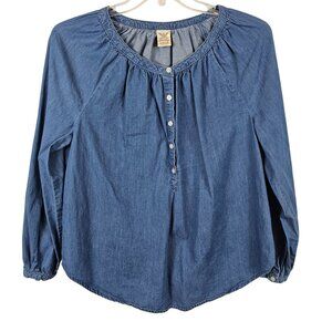 Faded Glory L 12-14 Blue Jean Cotton Chambray Y2K 90s Style Boho Cottagecore Top